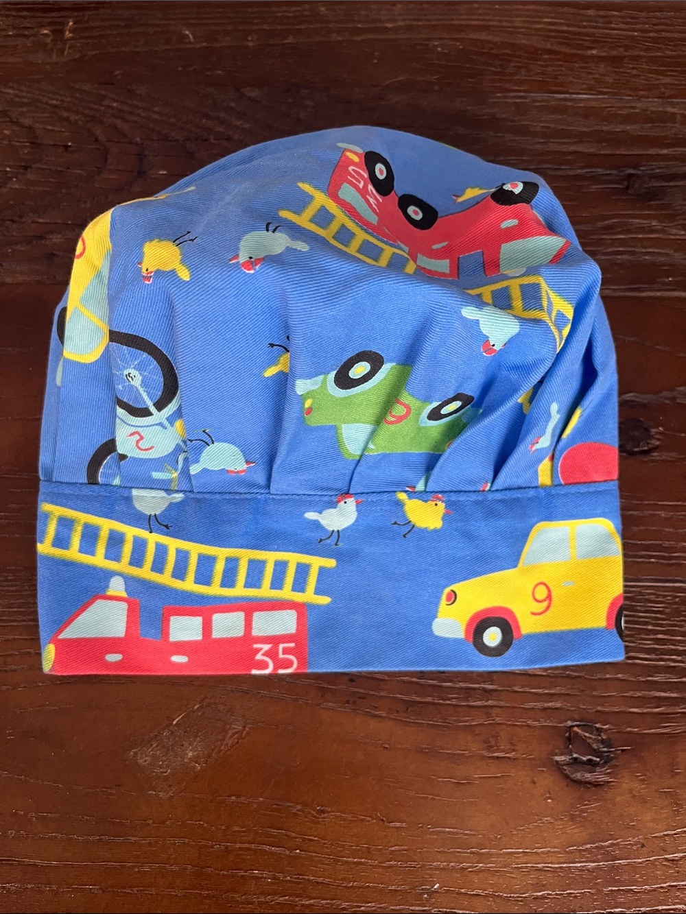 Kids Blue Vehicle Print Chef Hat - one size adjustable